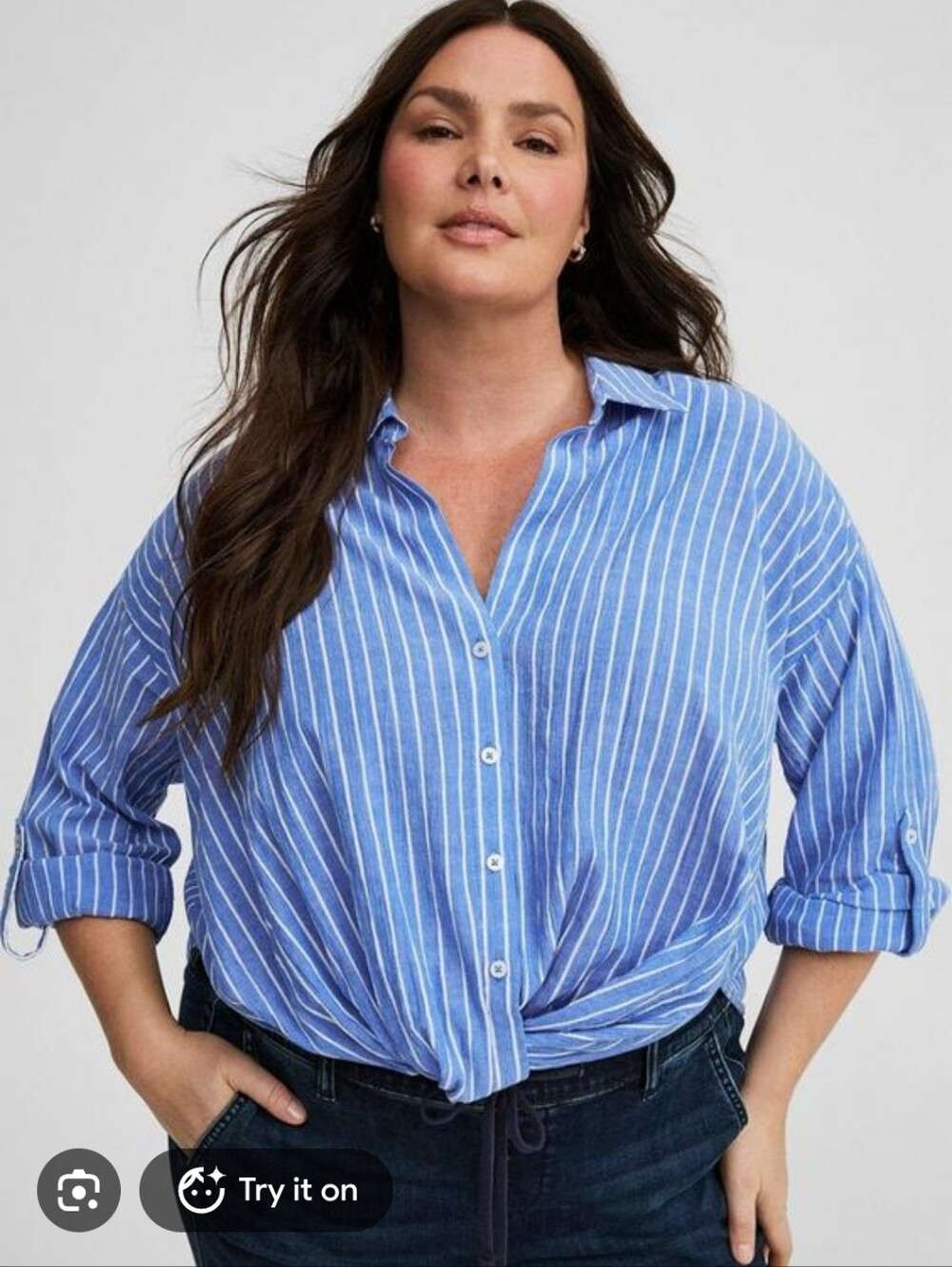 Torrid Twist Front Button Up Shirt 2X Blue Stripe Long Sleeve